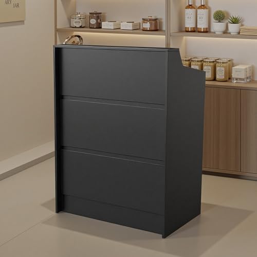 Laxodor Reception Desk with Counter, Small Front Desk with Lockable Drawer, Wooden Modern Checkout Counter for Salon Retail Office Clothing Store (Black, 31.50”x 19.69”x 42.52")