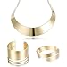 Hanpabum Women Gold Tone Choker Necklace and Cuff Bangle Bracelet Jewelry Set Exaggerated Punk Style (A:Gold Tone)