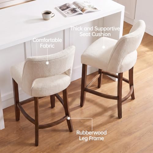 Image of VKNOW Bar Stools Set of 6, 26 inch Fabric Counter Height Bar Stools, Cream