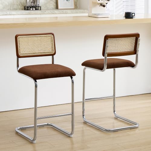 Image of ONEVOG 26 inch Mid-Century Rattan Counter Height Bar Stools, Brown, Set of 2