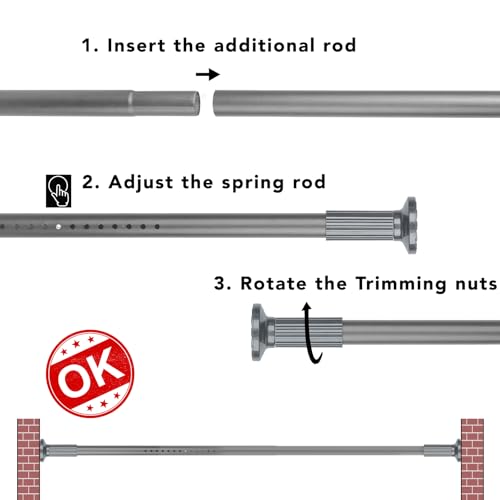 Image of Umimile Tension Curtain Rod, 51-126 Inch Spring Shower Tension Curtain Rod | Closet Rod, for Windows or Shower, Easy to Install, No Drilling, No Rust, for Bathroom, Rod Diameter 1.26 Inches, Grey