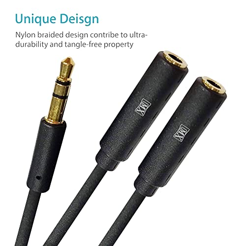 Image of MX RCA Cable AUX to RCA Y Splitter Cable To 2 Rca Stereo Audio Cable For Smartphone PERENT (3.5mm Male to Dual Female, 1.5 METER), Black