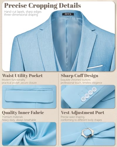 Image of MY'S Men's 3 Piece Suit Notch Lapel 2 Button Blazer Slim Fit Dress Business Party Jacket Vest Pants & Tie Set