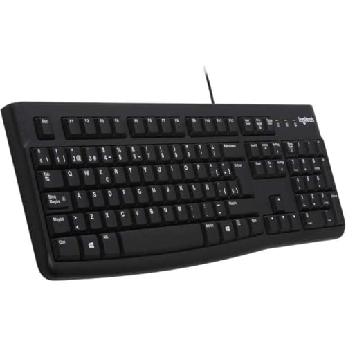 Logitech K120 Teclado con Cable Business para Windows, Tamaño Normal, Resistante a Líquido, Barra Espaciadora Curvada, PC/Portátil, Disposición QWERTY Español, color Negro