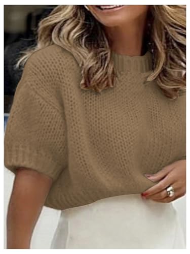 Image of GORGLITTER Women's Puff Short Sleeve Crop Cropped Sweaters Top Cute Outfits | Old Money Outfits Women, Date Night Outfit for Women, Going Out Tops Trendy, Knit Tops Sweater