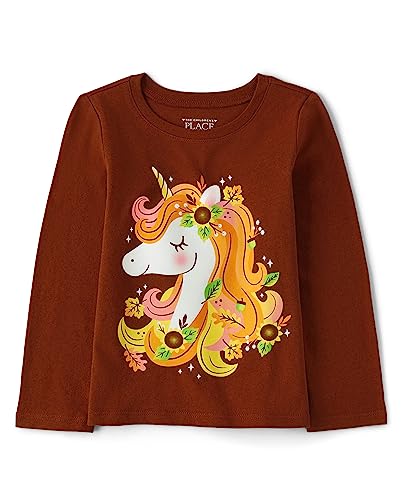 Image of The Children's Place Baby-Girls and Toddler All Holidays Long Sleeve Graphic T-Shirts Autumn Harvest Unicorn 3T