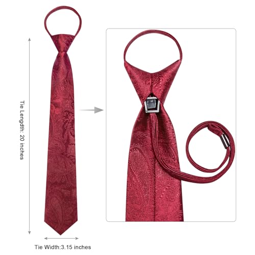 Image of Hi-Tie Zipper Ties for Men Pre-tied Tie Set Lapel Pin Pocket Square and Cufflinks Formal Business Wedding Adjustable Necktie