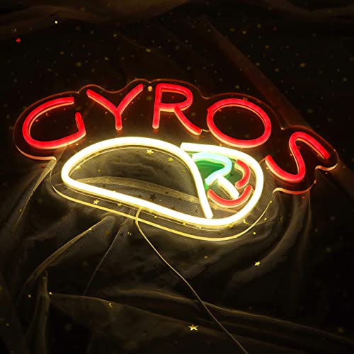 Image of GYROS Food Neon Signs for Wall Decor Neon Lights for Bedroom Led Business Signs Suitable for Greek Restaurants Canteen Dining Room Christmas 5V Power Adapter, 16.5 * 9 Inch(Red + White)