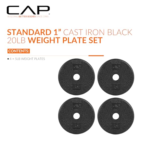 Image of CAP Barbell Standard 1-Inch Cast Iron Weight Plates - Singles & Sets | 1.25-50 lbs | Multiple Options