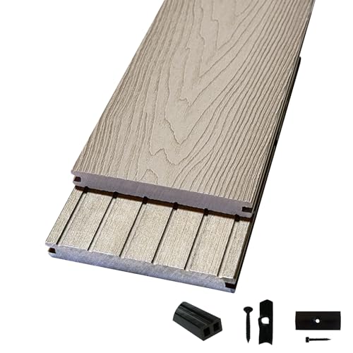 Woodstore24 WoodoMalta Komplettset 2,4 m - Grau - Terrassendiele - Massivdiele - Rutsch- & Wetterfest - Breite: 146 mm, Stärke: 18 mm - 7 m²