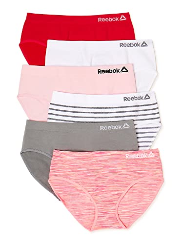 Reebok 6-Pack Seamless Toddlers Girls Soft Underwear Hipster Panties(Neon Pink-White Stripe-2T/3T)