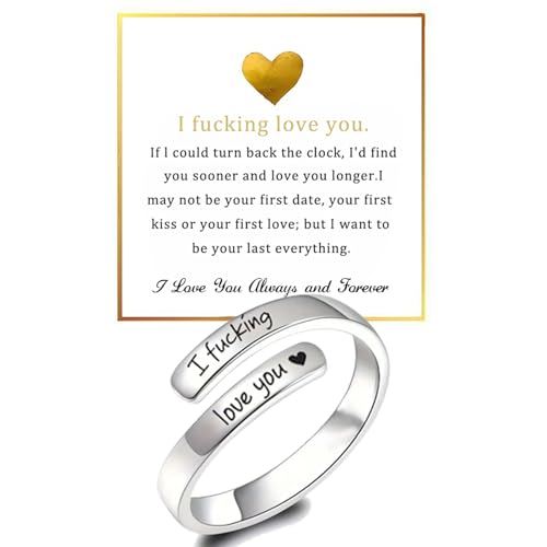 I F♡cking Love You Ring For Women, Hope Rings Adjustable Stainless Steel Silver Promise Jewelry Gift
