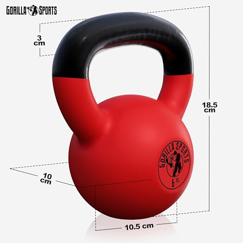 GORILLA SPORTS® Kettlebell - 2-32 kg Gewichte, Einzeln/Set, Gusseisen, Vinyl Beschichtung, Bodenschonende - Kugelhantel, Schwunghantel, Kugelgewicht, Rundgewichte für Fitness, Gym, Krafttraining – Bild 5