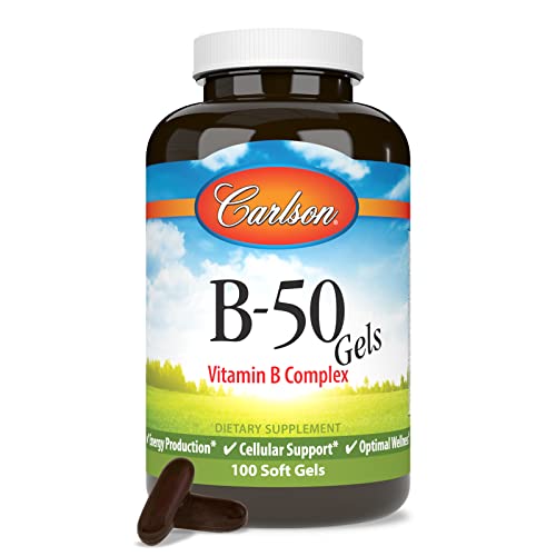 Carlson - B-50 Gels, Vitamin B Complex, Energy Production, Cellular Support & Optimal Wellness, 100 Softgels #TOP4