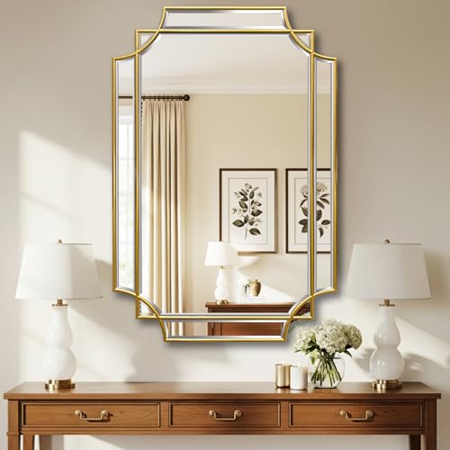 iyabat 20x30 inch Beveled Gold Mirror for Wall Gold Traditional Art Decorative Mirror Home Decor for Bathroom Living Room Bedroom Kitchen Entrance
