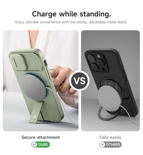Image of SURITCH for iPhone 12 /12 Pro Case with Magnetic Camera Slide Cover and Adjustable Kickstand, Compatible with MagSafe, Shockproof Bumper Case Slim Protective Cover for iPhone 12 /12 Pro 6.1 Inch, Green
