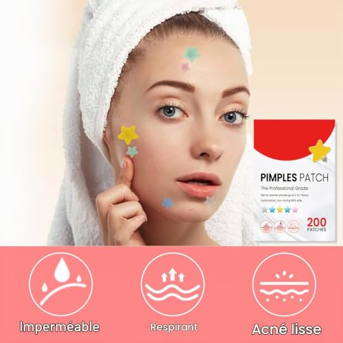 AQSQWQ 200PCS Patch Boutons Acne, Patch Acne Pimple Anti-Acné Étoile Imperméable Autocollants Hydrocolloïde, Guérison Rapide et Traitement des Cicatrices d'Acné – vue 3
