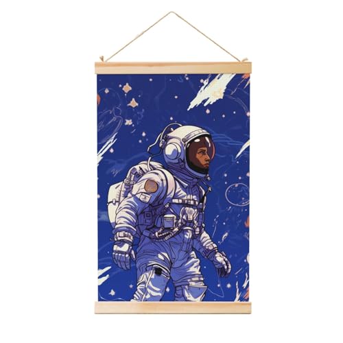 Affiche astronaute vintage en bois bleu 61x91 cm pour déco murale