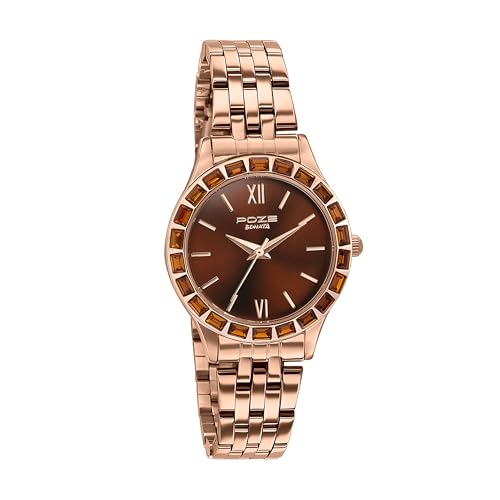 Image of Sonata Poze 6 Sidewalk Sparkle Ladies Quartz Chocolate Round Dial Women's Watch | Stainless Steel Strap Material | Watches for Women Analog - SP80134WM01