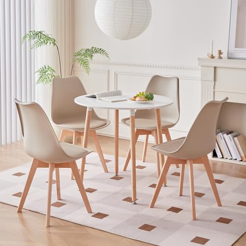 DEYARNA HOME Ensemble Table à Manger et 4 Chaises, Table Ronde 80cm et Chaises Scandinaves pour Salle à Manger, Cuisine, Salon, Bureau, Café (Marron)