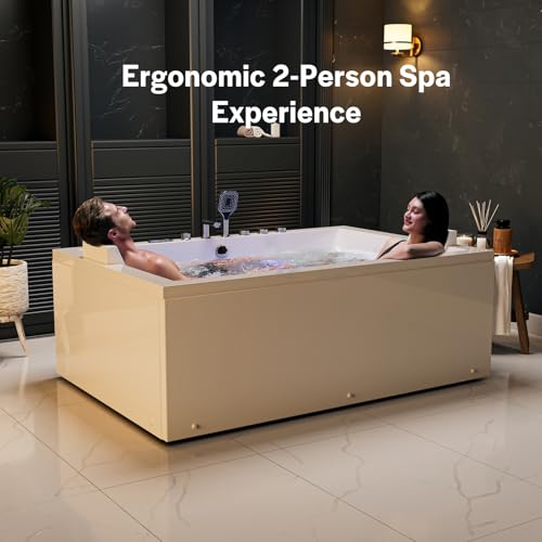 Empava PRO Series Jetted Tub, 71" x 47" Whirlpool Bathtub for 2 Person, Heated Bubble Spa Tub with Thermostatic Control, Alcove Acrylic Soaking Tub, Chromotherapy Lighting, White, ETL-Certified - Thumbnail 3