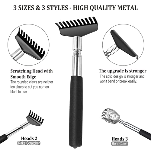 Back Scratcher Set With 3 Styles - Oversize/Bear Claw/ Rake Portable Telescoping Massage Tool - Gift/Stocking Stuffers For Men Women #TOP1
