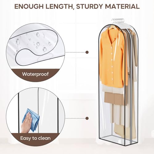 KEETDY 10\" Guessted Garment Bags for Hanging Clothes, All Clear 60\" Long Dress Bag for Closet Storage for Gowns, Coats, Suits Cover(4 Packs)