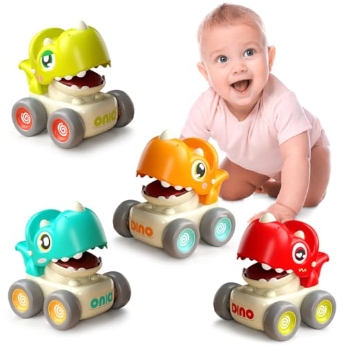 Tutamaz Auto Spielzeug ab 1 Jahr, 4 Stück Dinosaurier Baby Auto Spielzeug, Baby Spielzeug 1 2 3 Jahre Junge, Spielzeugauto Kinderspielzeug Dino Spielfahrzeug Set Geschenk für Kinder ab 12 18 Monaten