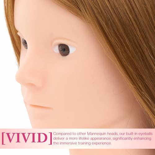 Image of Mannequin Head Human Hair with 80% Real Hair 28 inch Makeup Doll Head | Cosmetology Manikin Head Hairdressing Practice Braiding Training Head for Hair Styling with Table Clamp #27