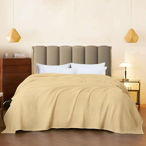 Image of Super Soft & Breathable 100% Microfiber Waffle Blanket - Throw Blanket and Quilt for Bed & Sofa King(102x108) Size - Pastel Yellow