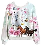 Passform: Regular Generic Kinder Mädchen Langarm Tshirt Langarmshirt Oberbekleidung Top Shirt Long-Sleeve T-Shirt (Pferde Schmetterling, 98-104)