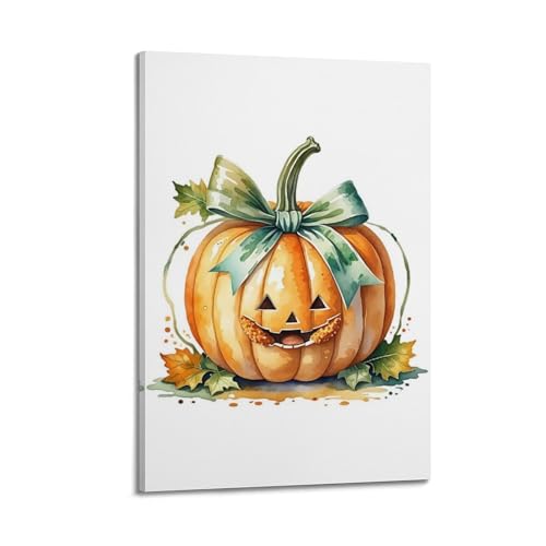 Poster aquarelle citrouille d'Halloween avec nœud style cadre 40x60cm