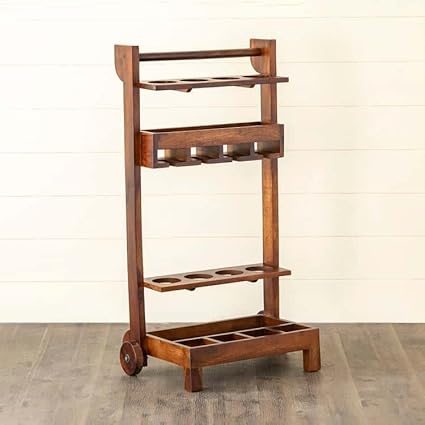 SMAART CRAAFTS Namibia Bar Serving Trolley | Stylish Designer Sheesham Wood Trolley for Bar Counter and Kitchen | Wheel Cart for Wine Holder and Bottle Rack |