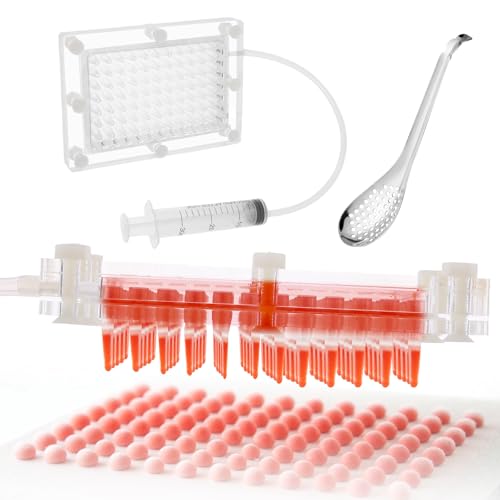 Kit molecolare per gastronomia professionale per produttore di caviali, kit Easy Caviar Maker Box rimovibile per caviar Box Kit sferizzazione 96 fori Roe salsa con cucchiaio da siringa per dessert