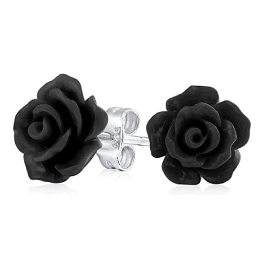 Pequeños aretes florales 3D tallados en flor de rosa para mujer, resina de latón, chapado en plata, 0.394 in, varios colores disponibles, Resina Cerámica, Ojo de gato