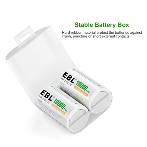 EBL D Cells 10000mAh Rechargeable Batteries (4 Counts) with C D 9V AA AAA Battery Charger