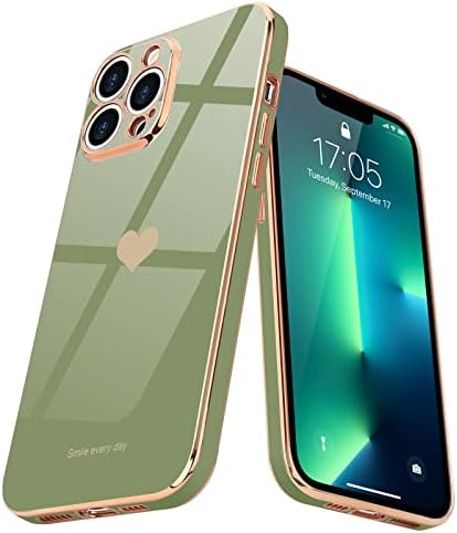 Teageo for iPhone 13 Pro Max Case Cute Heart Pattern for Women Girls Slim Luxury Bling Plating Soft TPU Anti-Scratch Shockproof Bumper Phone Case for iPhone 13 Pro Max, Black