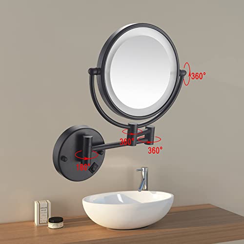 Srvnt Makeup Mirror With Light, 360° Swivel Bathroom Shaving Wall-Mounted Magnifying Mirror Extendable Double-Sided Vanity Mirror, Usb Rechargeable/8 Inch/3X #TOP4