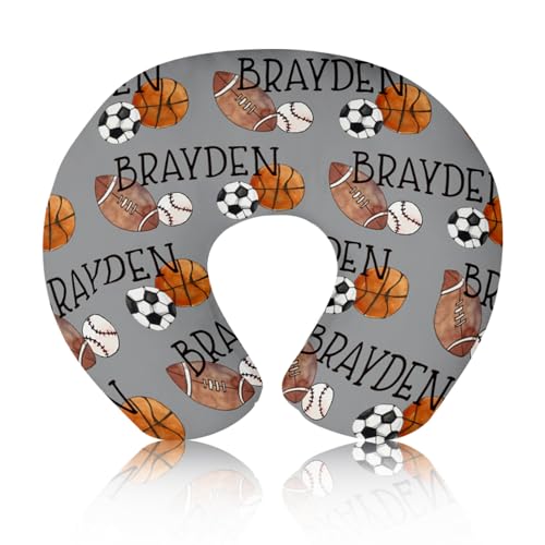 Rucekia Baby Nursing Pillow Cover - Personalized Name Multi-Ball Theme Breastfeeding U-Shaped for Bottle Feeding, Ultra Soft Comfortable Breastfeeding Pillow Cover for Infant Baby Boys and Girls