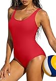 Zando Athletic Modest Red One Piece Swimsuits Women Crisscross Back - Red Bathing Suits for Teens Full Coverage Swimsuits for Women High Cut Adjustable Straps for Beach Swimming Laps M