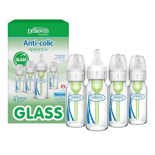 Dr. Brown's Anti-Colic Options+ Narrow Glass Baby Bottle with Level 1 Slow Flow Nipple, BPA-Free...