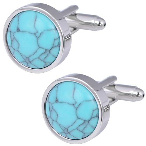 Dome Natural Turquoise Stone Cufflinks Jewelry for Men Stainless Steel Classic Tuxedo Shirt Unique Business Wedding
