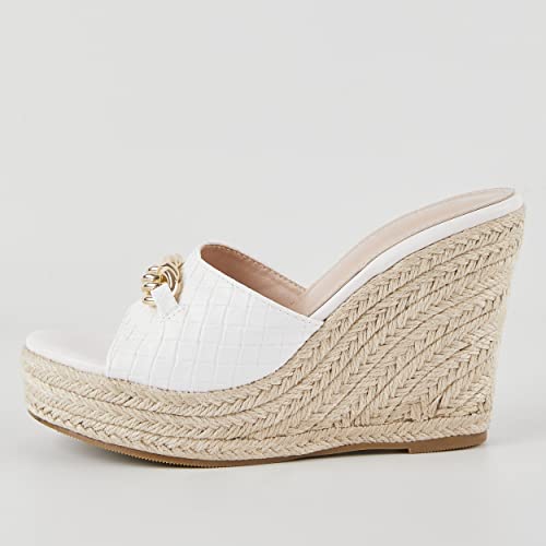 Image of Coutgo Women's Wedge Sandals Platform Espadrille Heel Chain Slip On Casual Summer Slides