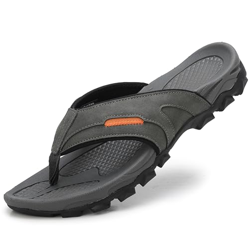 ARRIGO BELLO Chanclas Hombre Flip Flops Chancletas Sandalias Verano Beach Vestir Antideslizante Piel Cuero Talla 41 46(A Gris,Talla 43)