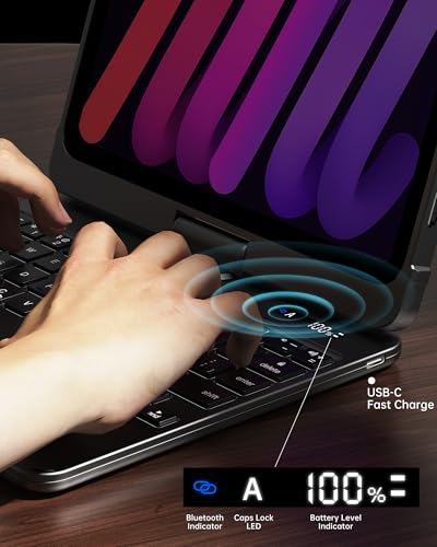Image of Intermerge Case with Keyboard for iPad mini 7 (A17 Pro, 2024) & Mini 6 (2021) 8.3 inch - 360 Swivel Multi-Touch Trackpad, 7-Color RGB Backlit Keys, Pencil Holder, Power Indicator-Solid Black