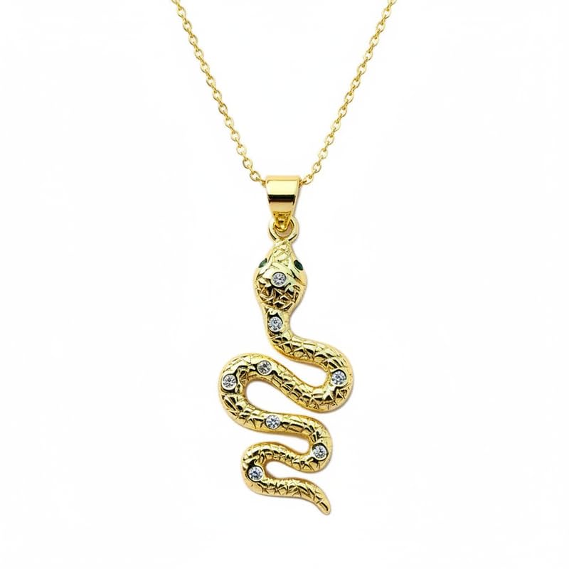 Collier serpent en argent 925 doré à l'or fin et oxydes de zirconium scintillants