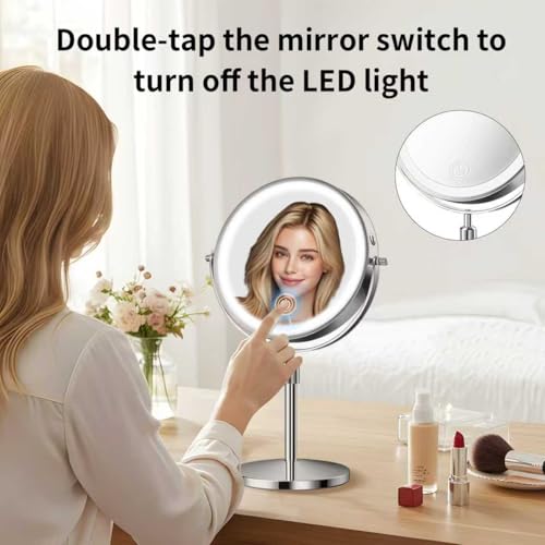 tubbede Makeup Mirror, 1X/30X Double Sided Magnifying Mirror with 3 Colors, 3200 mAh Rechargeable Vanity Mirror with 360° Rotation, Brightness Adjustable Light up Mirror, Women Gift (Gray)