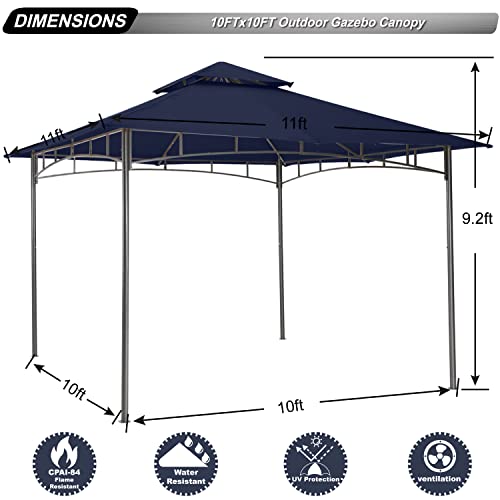 ABCCANOPY 3.35x3.35m Patio Pavillon für Patios Doppeldachweichdach Garten Hinterhof-Pavillon für Schatten und Regen,Navyblau – Bild 5
