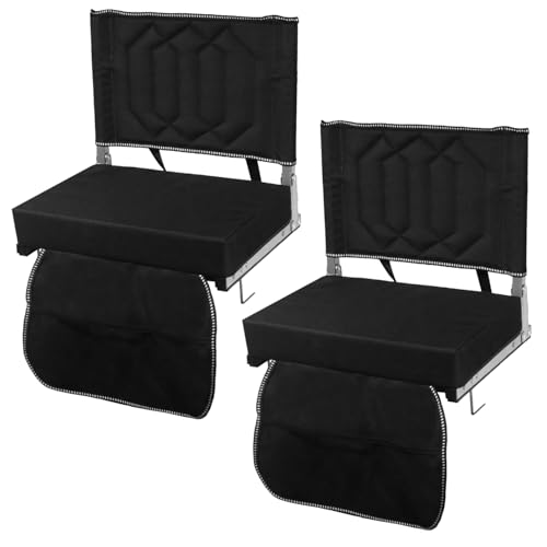 Comfortable Stadium Seats for Bleachers with Back Support & Cushioned Seat, Shoulder Strap, Carry Handle, and Storage Pockets, Perfect for Sports, Concerts, Camping & Outdoor Events, 2pack, Black