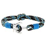 Wind Passion Pulsera Ancla Azul de Trenzada Cuerda Paracord Acero Inoxidable para Hombre y Mujer, Tall Medium